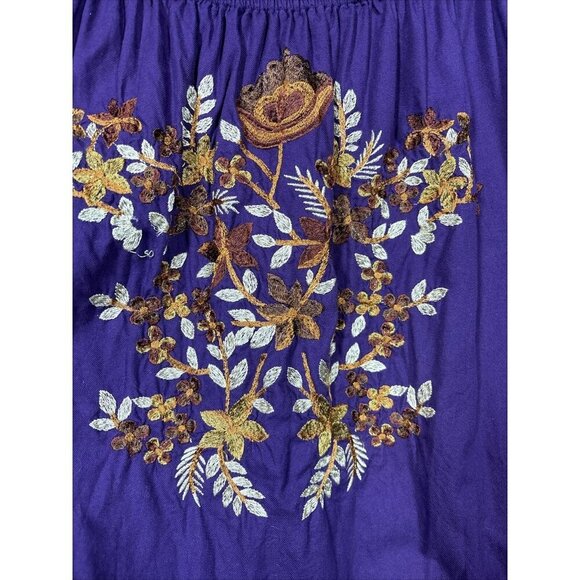 Free People Womens Dress M Purple Embroidered Boho Fleur Du Jour Off Shoulder - Picture 2 of 7